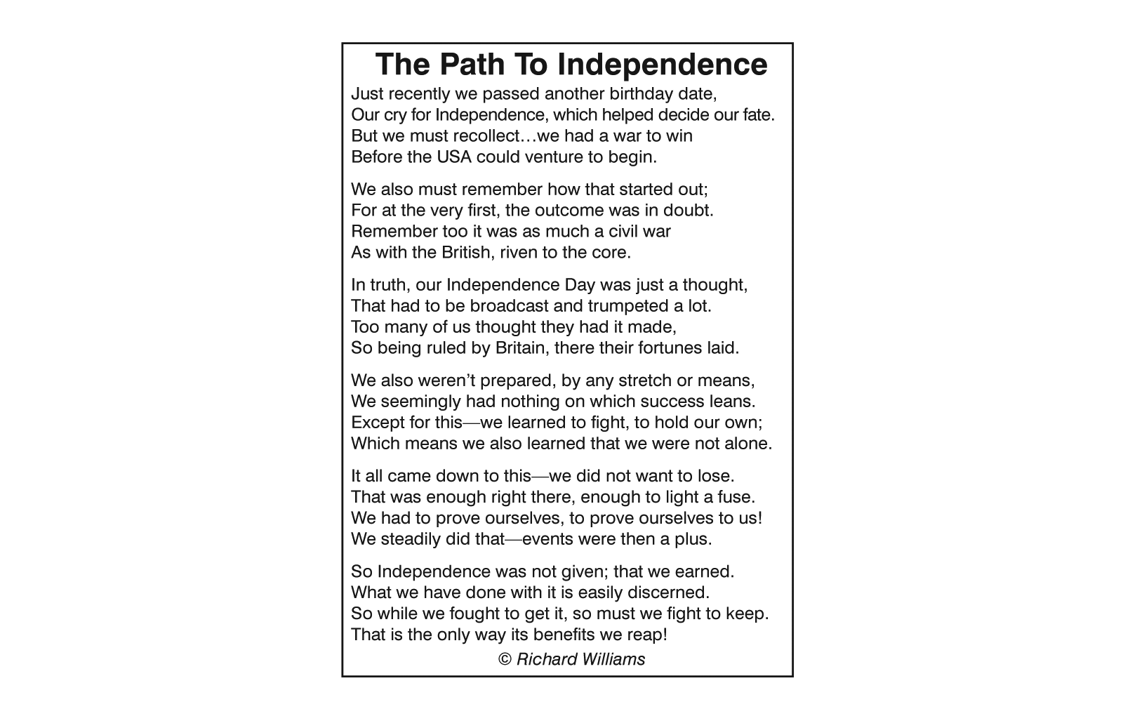 Richard Williams Poem: The Path To Independence