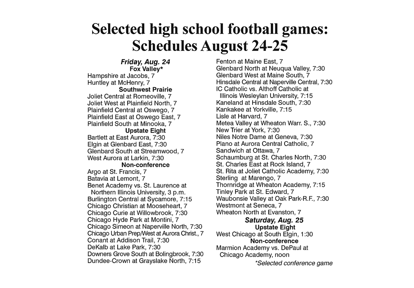 Selected high school football games: Schedules August 24-25