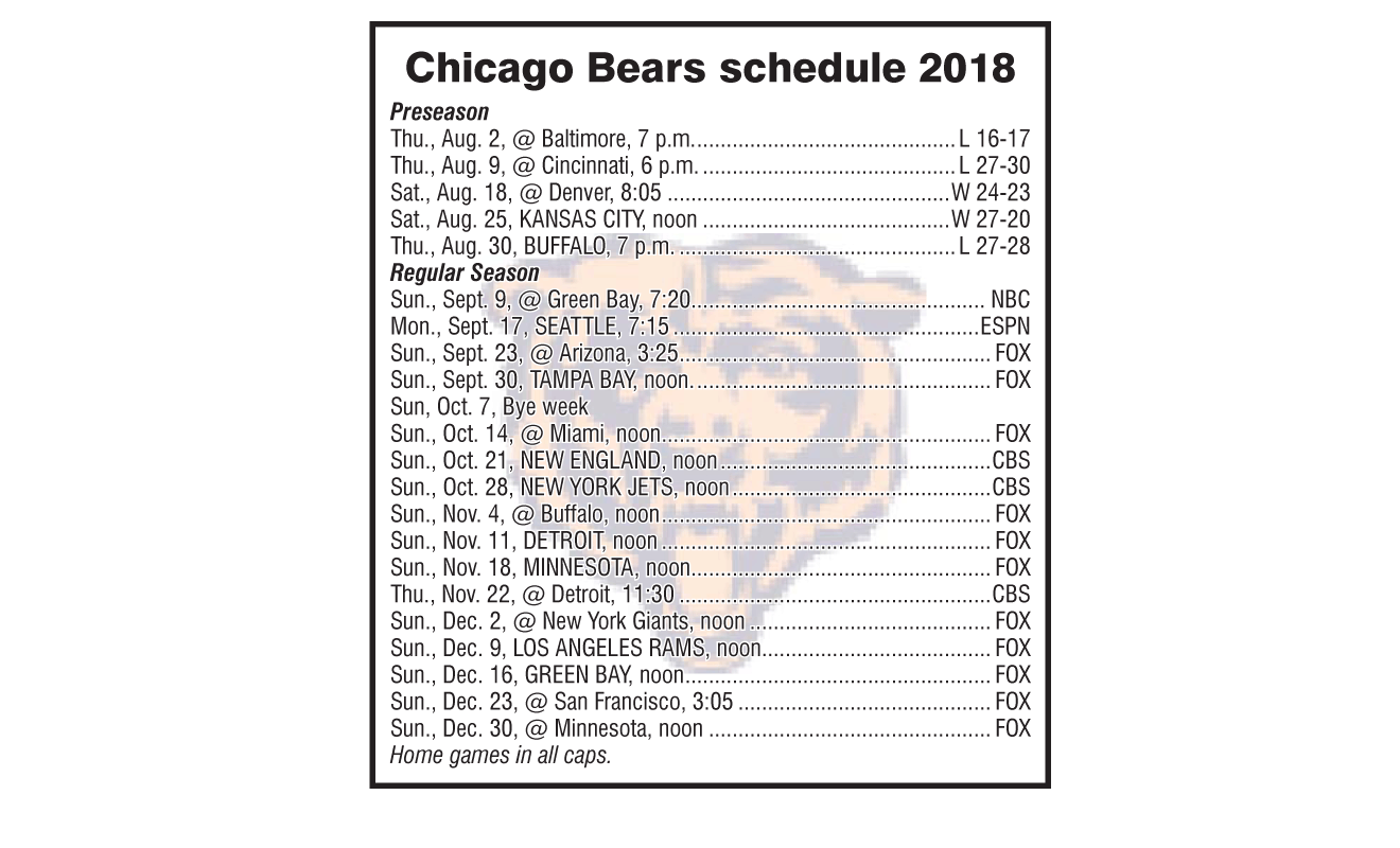 Chicago Bears Release Preseason Schedule for 2018