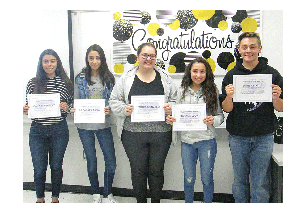 September students of the month, from left, Maya Rodriguez, Dayanara Tapia, Synthia Gonzalez, Natalie Leon, and Carson Gill. Submitted photo