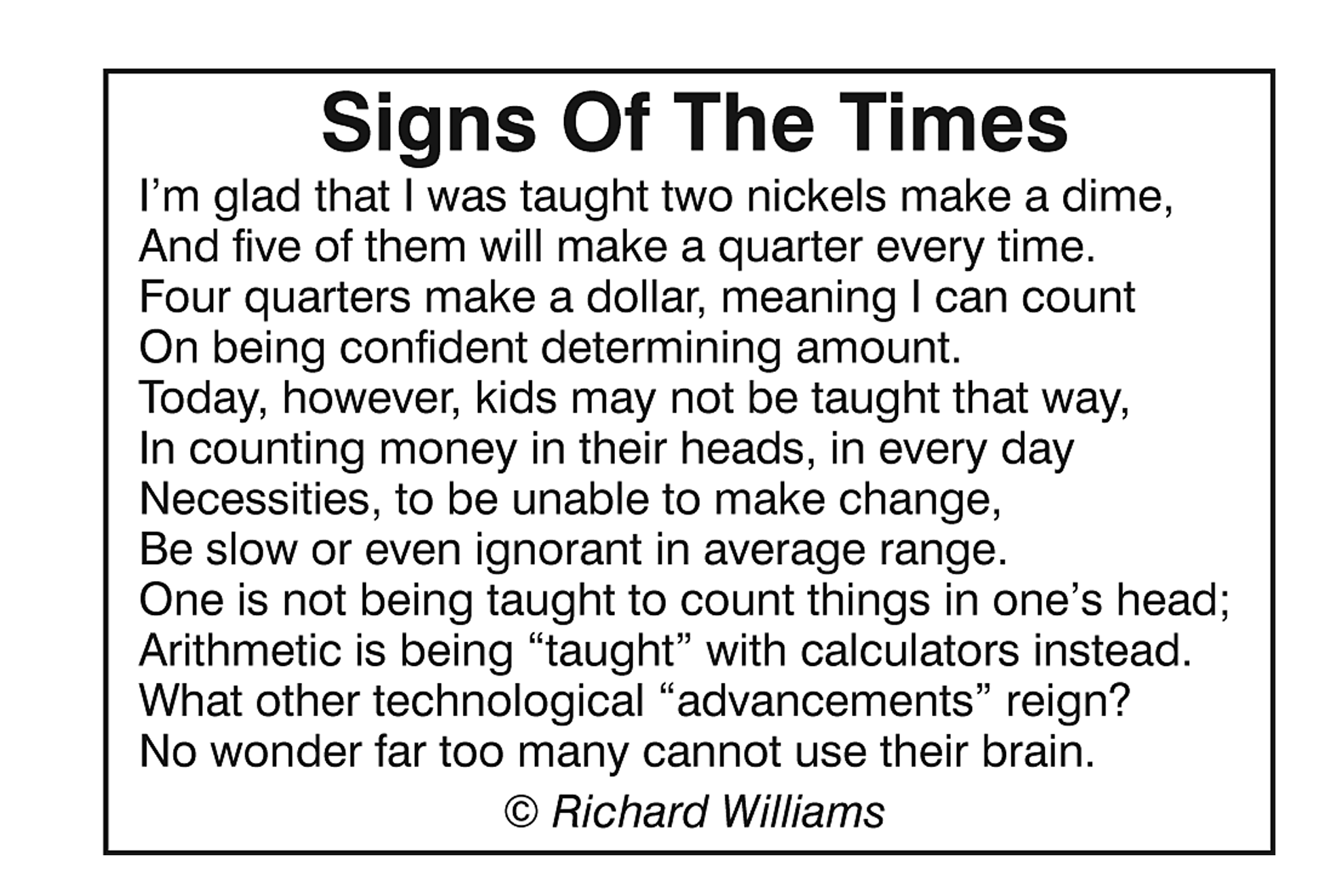 Richard Williams Poem Sign of the Times