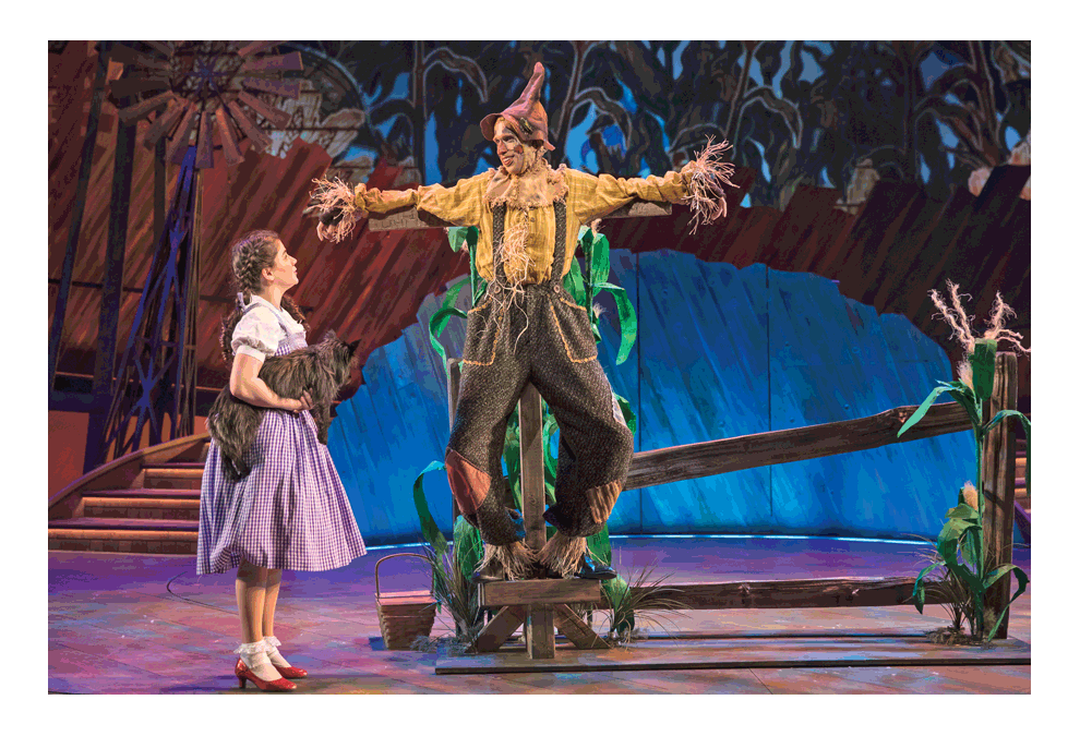 Dorothy and the Scarecrow interact during the Wizard of Oz at the Paramount Theatre Broadway Series. The production will run through January 6, 2019. Liz Laruen photo