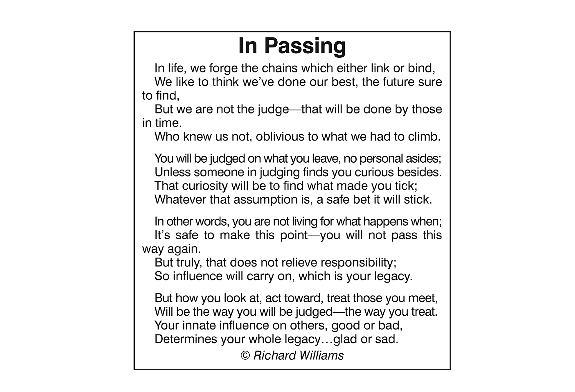 Richard Williams Poem: In Passing