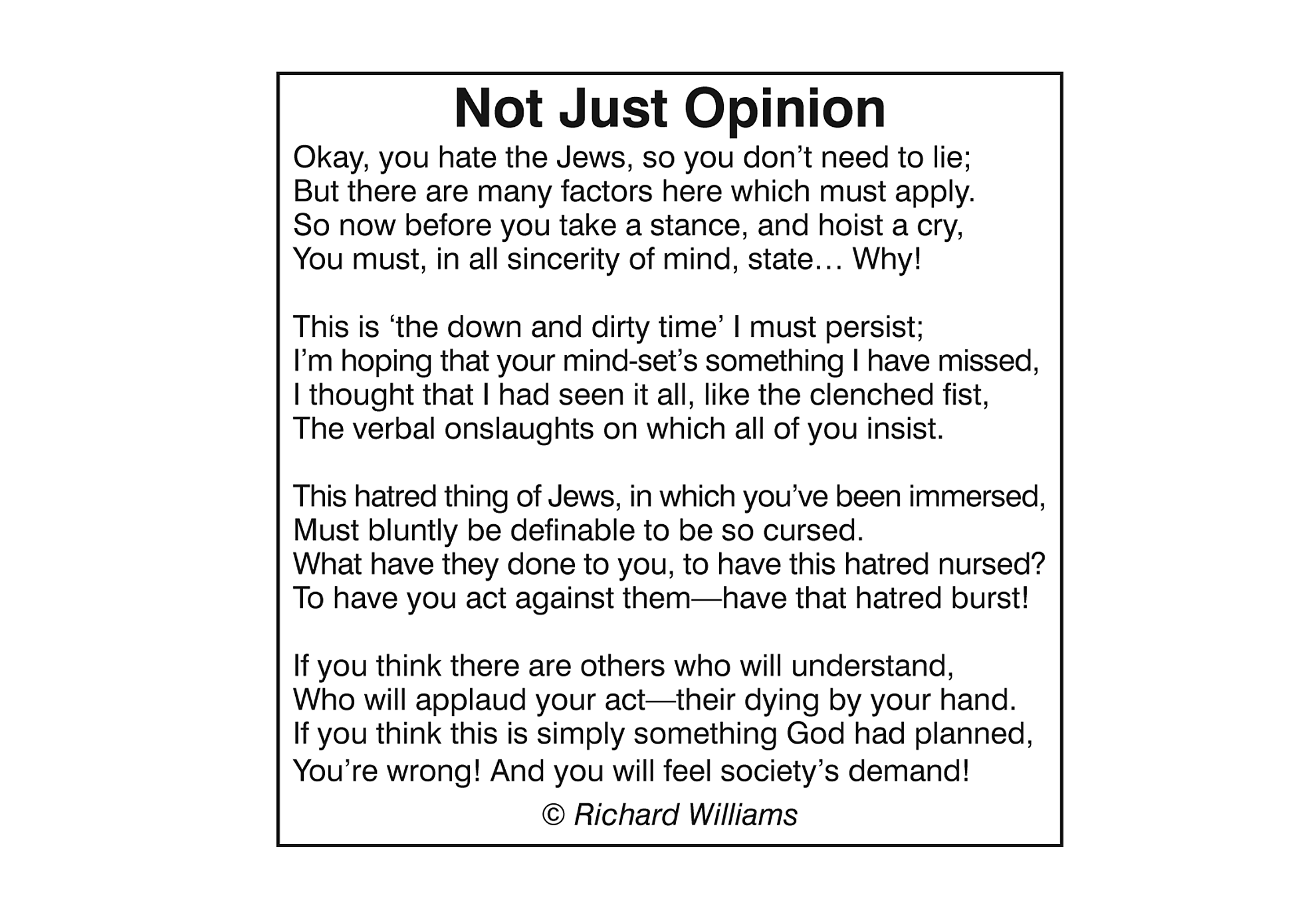 Richard Williams Poem - Not Just Opinion