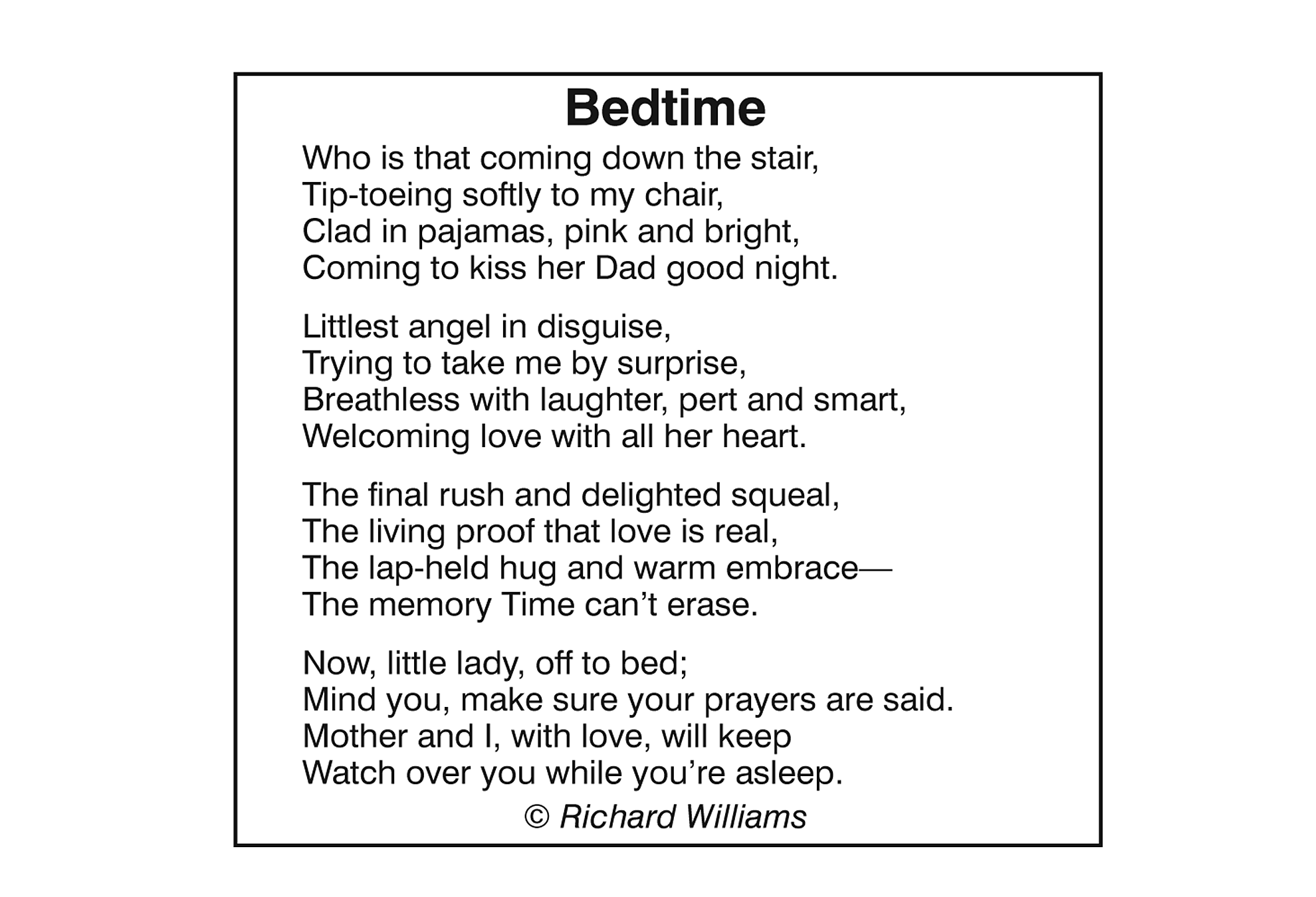 Richard Williams Poem Bedtime 1-10-19