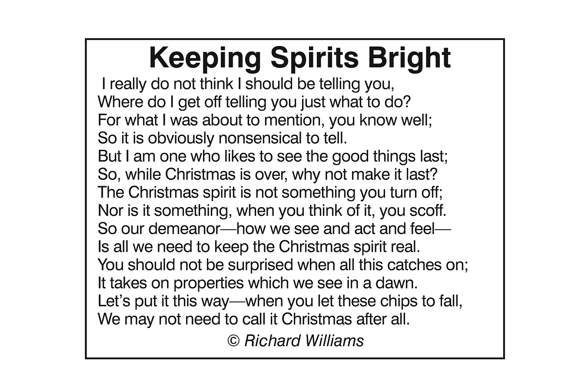 Richard Williams Poem: Keeping Spirits Bright