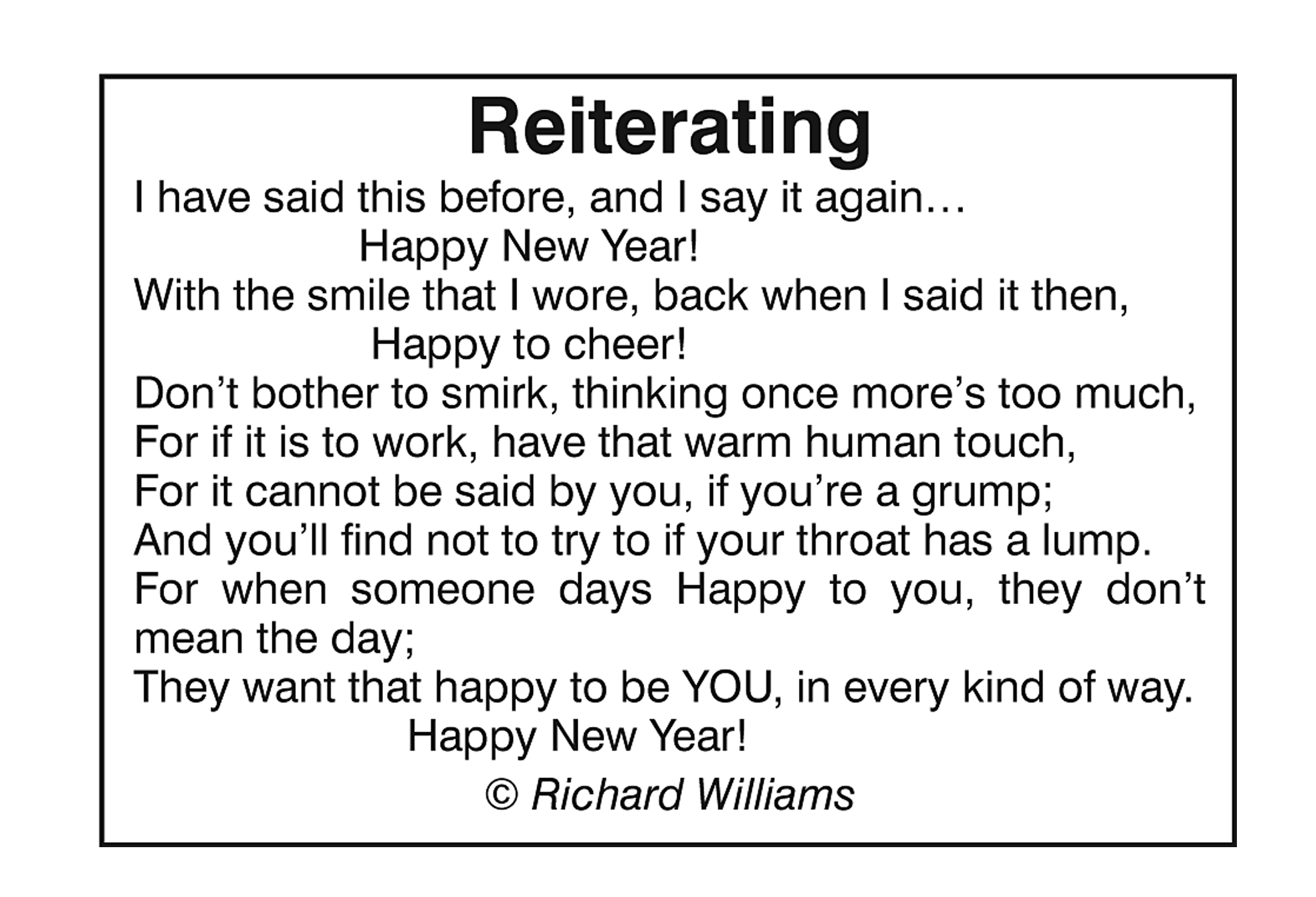 Richard Williams Poem: Reiterating