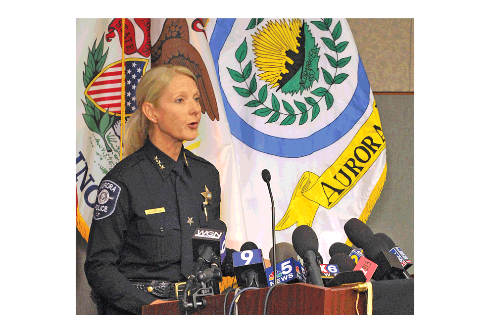 Aurora Police Chief Kristen Ziman presides at the press conference Friday.Pratt-shooting-Friday-press-conference-at-Aurora-Police Department-2-15-19