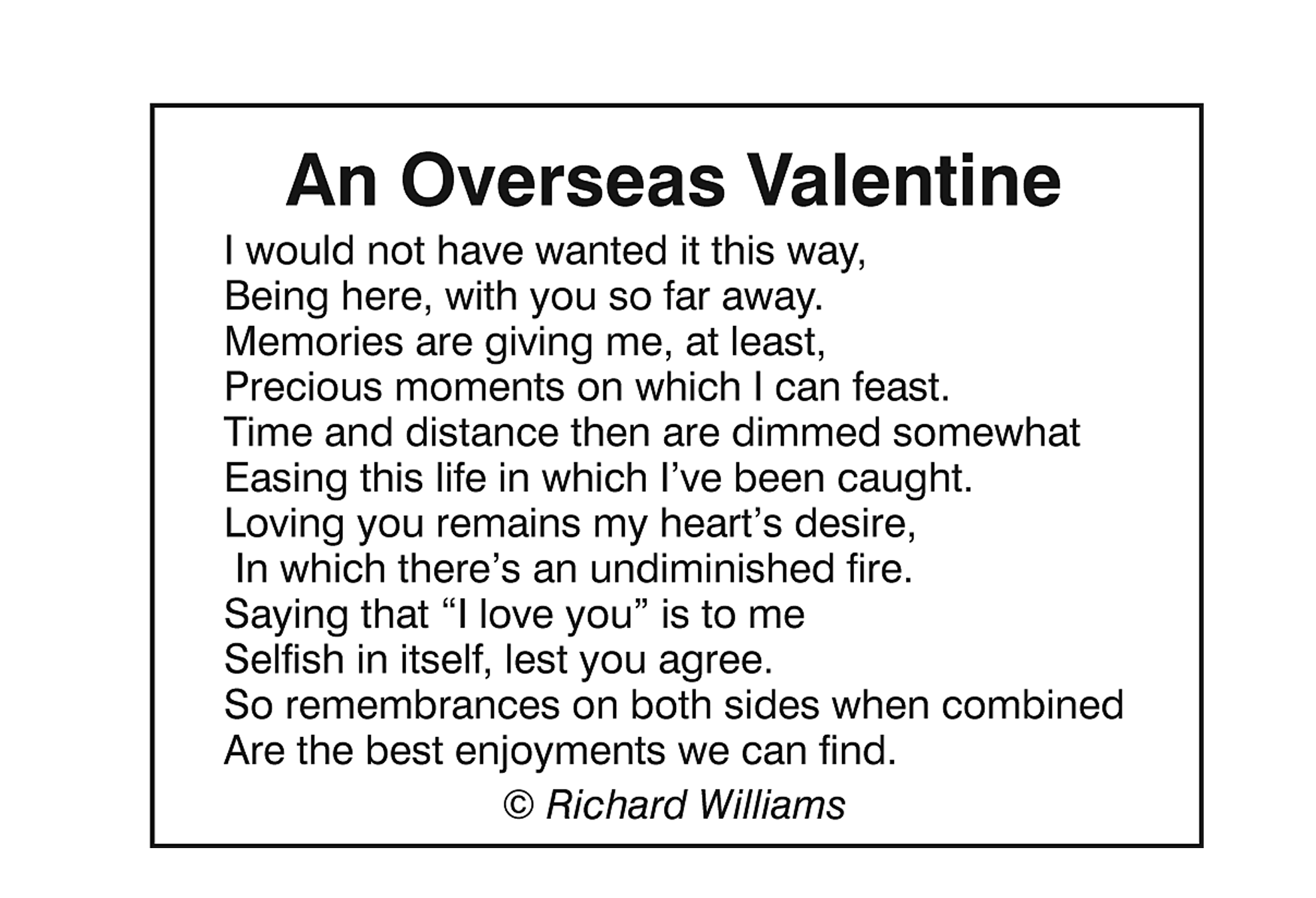 Richard Williams Poem: An Overseas Valentine