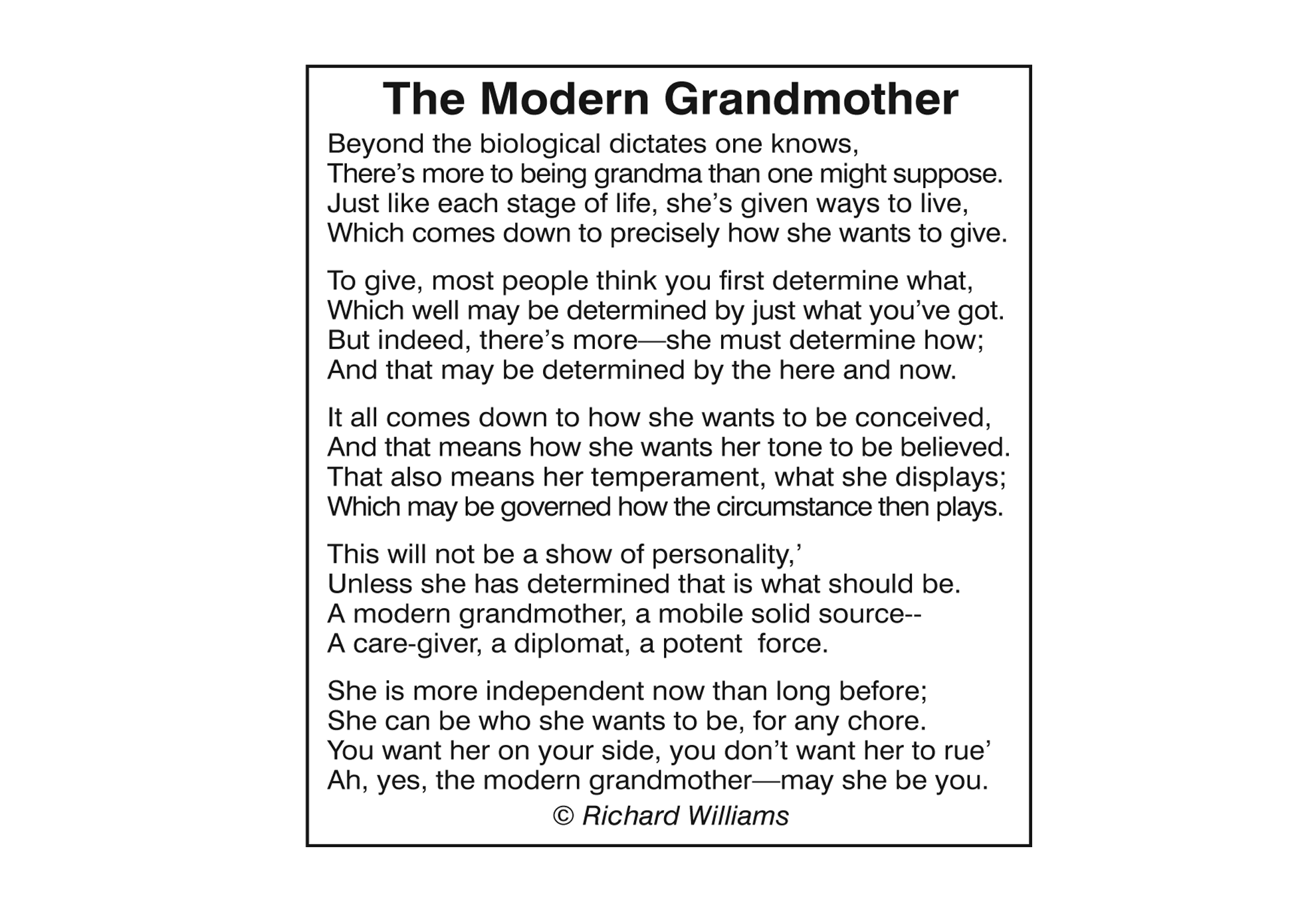 Richard Williams Poem: The Modern Grandmother