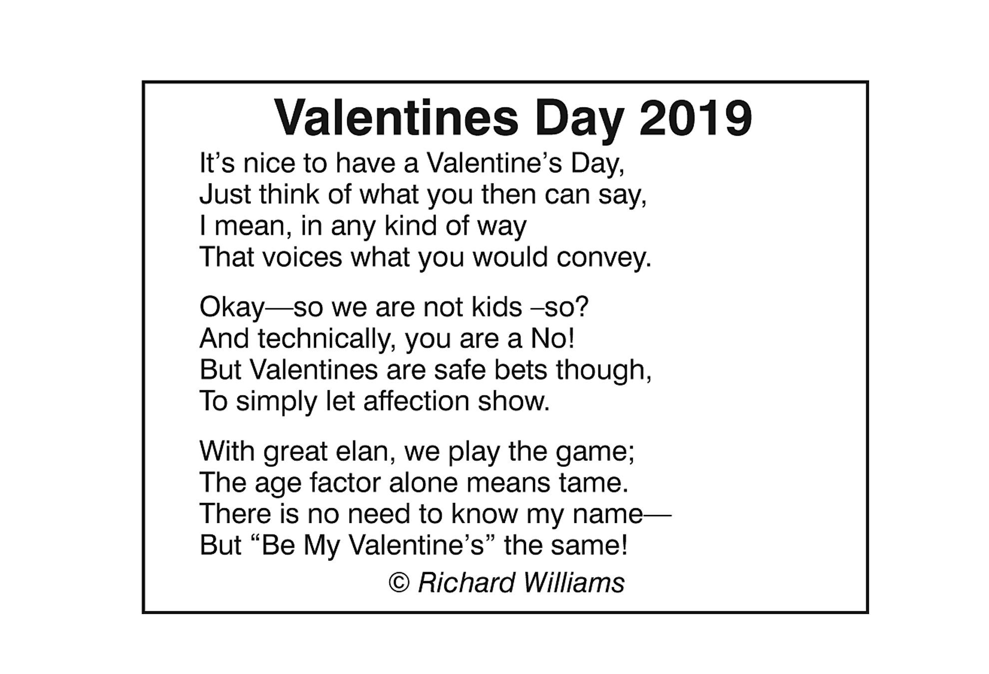 Richard Williams Poem: Valentines Day 2019