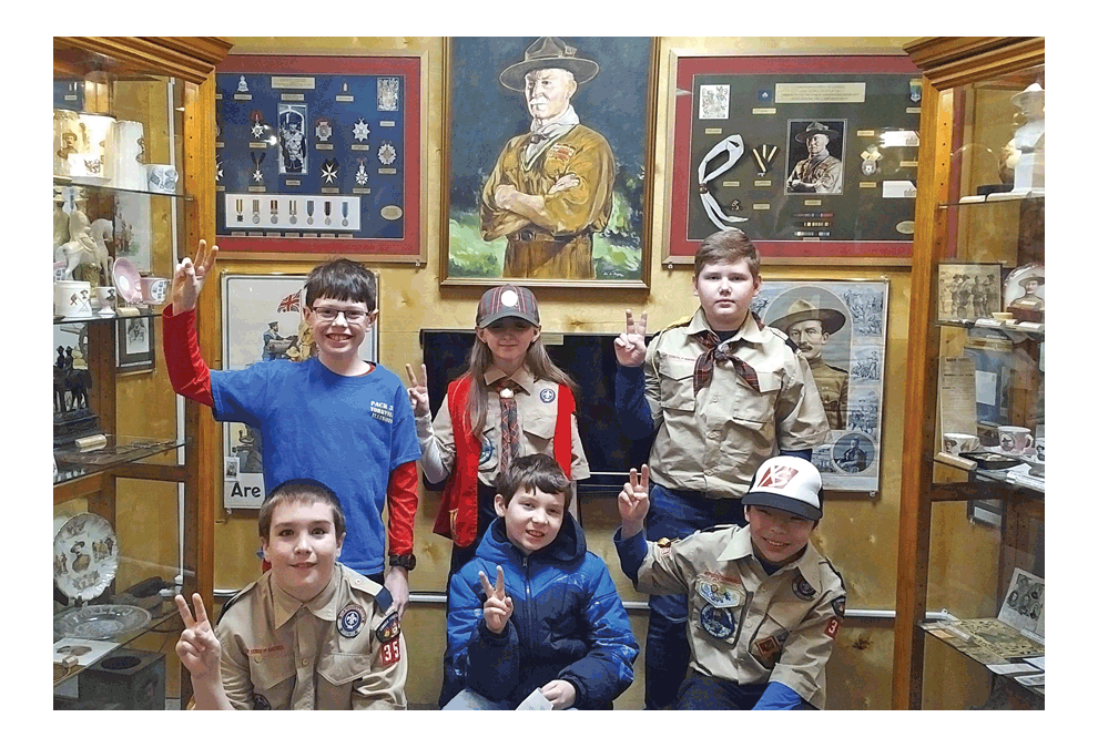 Webelos from Den 1 and Den 11 of Yorkville's Pack 350 react Saturday, Feb. 2 during a visit to the Ottawa Historical & Scouting Museum to explore the history of scouting in recognition of their Looking Back, Looking Forward elective adventure. Back row: Ben, Lynze, Ethan. Front row: Linden, James, and Joshua. Submitted photo