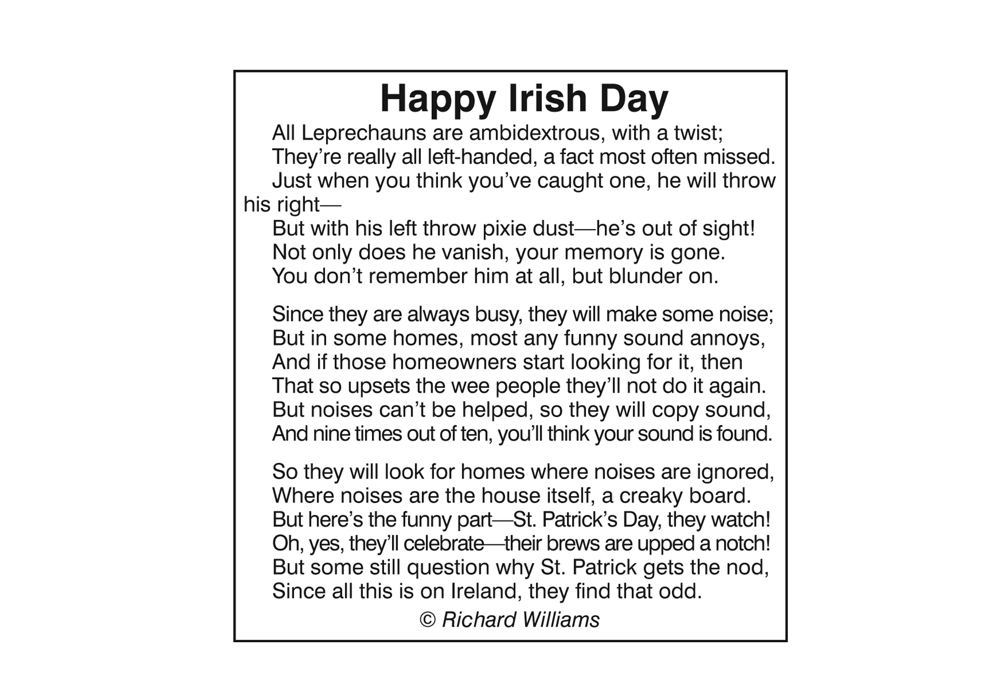 Richard Williams Poem: Happy Irish Day