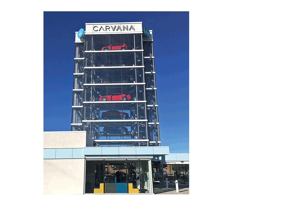 Car vending machine: Oak Brook became the most recent home to a car vending machine. Carvana is an online used car dealer that sells, finances, and buys back used cars through its website. The first verson of a car vending machine was in November 2013. All technology, no dealerships, or sales representatives. As of April 2019, there are 17 multi-story Carvana vending machines throughout the country. Jason Crane/The Voice