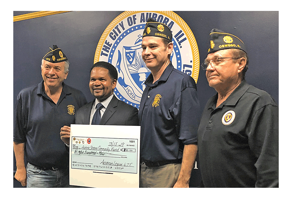 Oswego American Legion Post 675 and Oswego Boy Scout Troop 63 donate to the Aurora Strong fund