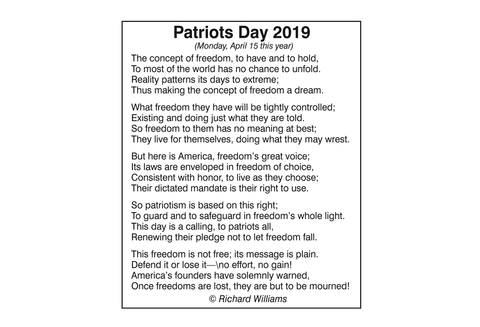 Richard Williams Poem: Patriots Day 2019