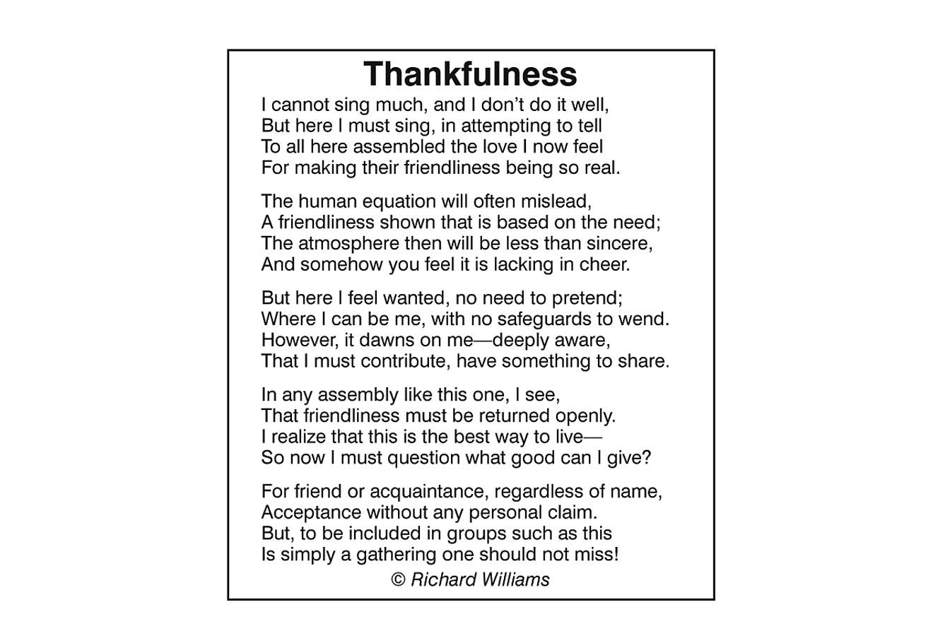 Richard Williams Poem: Thankfulness