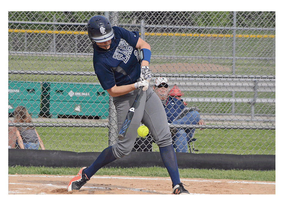 Oswego East High School's Ashley Schultz connects in the Class 4A regional softball championship game against Plainfield East