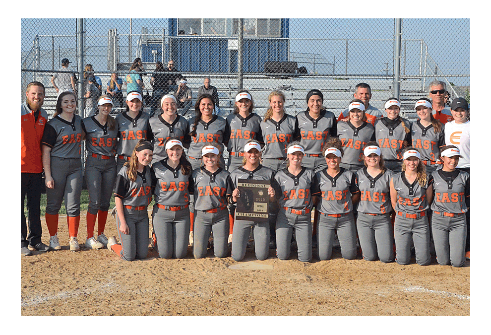 Plainfield East High School's girls softball team poses at Oswego East following a regional championship