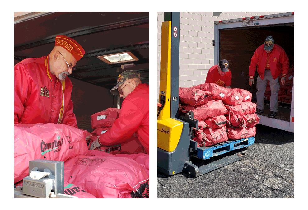 The Fox Valley Marines’ potato run recently include delivery of 6,000 pounds of potatoes to Batavia Food Pantry, Marie Wilkinson Food Pantry, and the Aurora Area Interfaith Food Pantry. From left, Rich Marrello and Alan Scott. Dick Buss was part of the group. Submitted photo