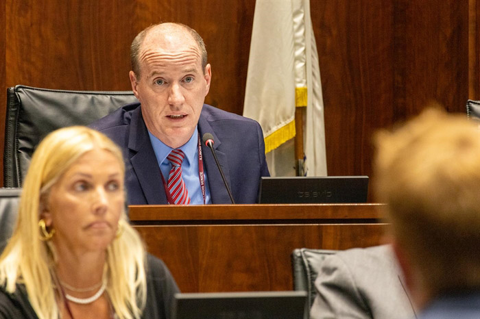 State Sen. Bill Cunningham, D-Chicago, is pictured at a committee hearing in Chicago in July 2023. Cunningham is the lead sponsor of a bill to curtail the state’s Biometric Information Privacy Act. (Capitol News Illinois file photo by Andrew Adams)